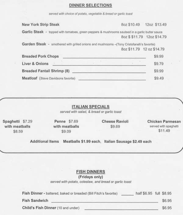 Page 3 of menu, Augie's Sunrise Diner Niagara Falls, NY