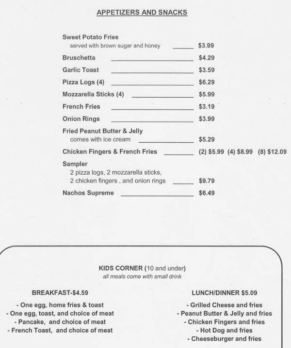 Page 4 of menu, Augie's Sunrise Diner Niagara Falls, NY