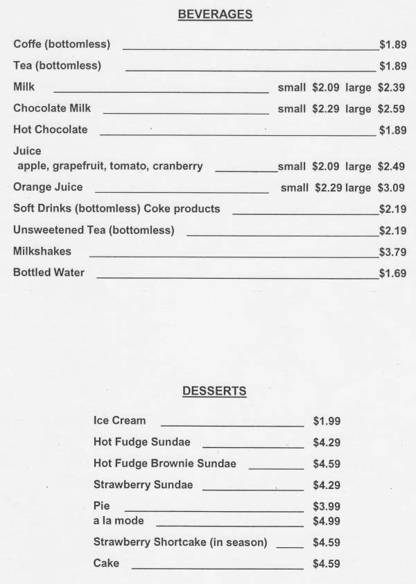 Page 5 of menu, Augie's Sunrise Diner Niagara Falls, NY