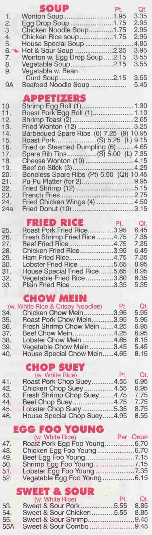 Page 1 of menu, Chinatown Kitchen Niagara Falls, NY