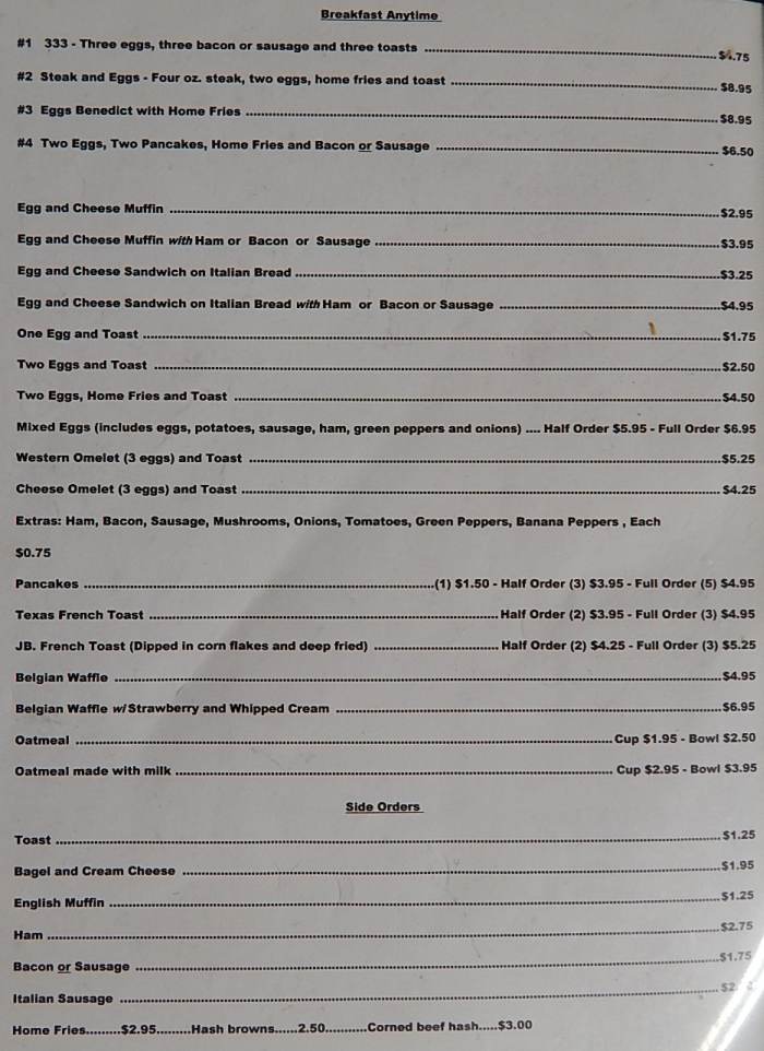 Page 1 of menu, Knack's Parkview Cafe in Niagara Falls, NY