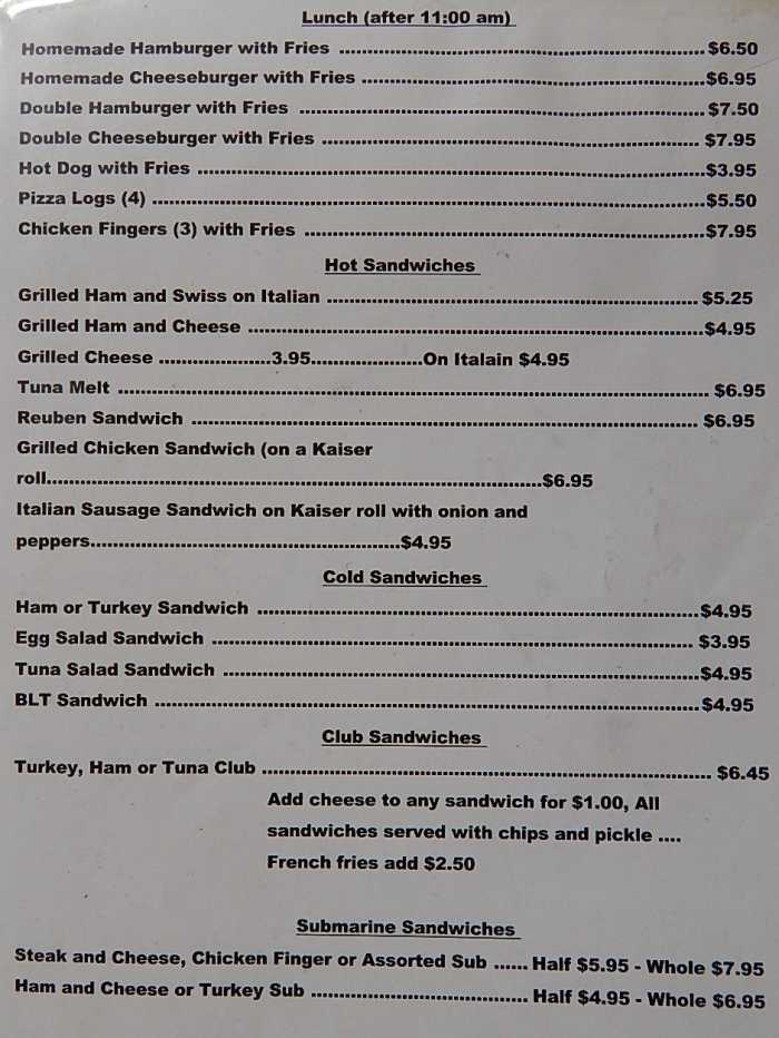 Page 2 of menu, Knack's Parkview Cafe in Niagara Falls, NY